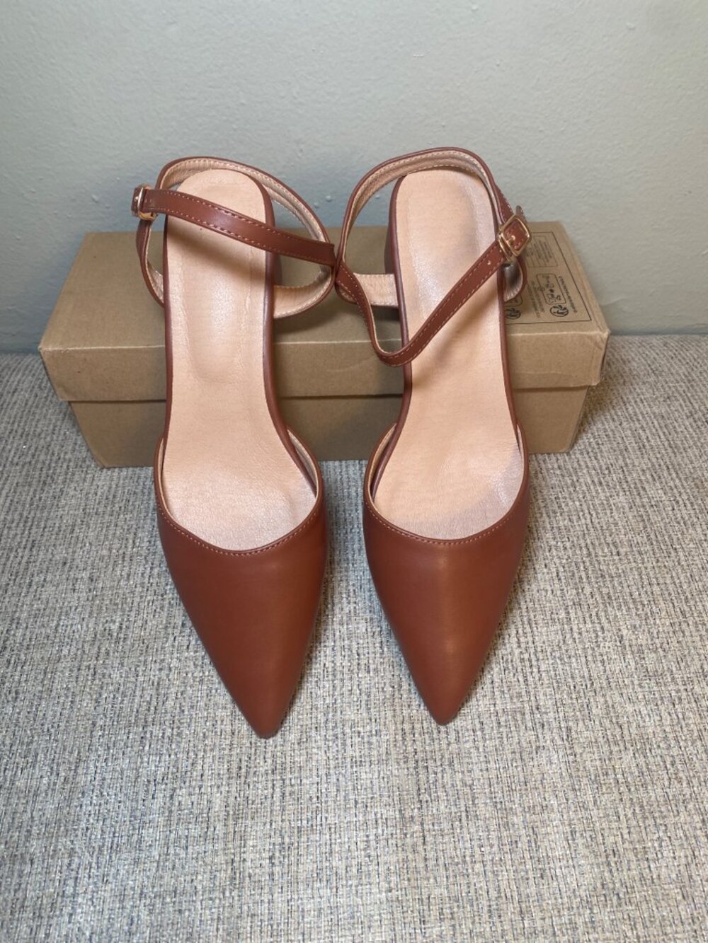 NWT Cognac Brown Pointed Toe D'Orsay Ankle Strap Block Heels Size 8.5 9